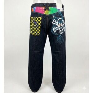 delf Imperious Vintage Y2K Men's Black Denim w Skulls Jeans Pants. Size 40x32